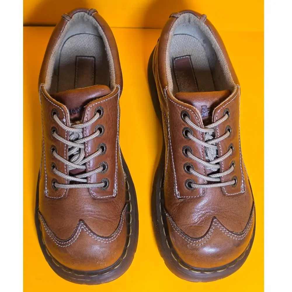 Vintage Dr Martens 12280 Daisy Splat Light Brown Chunky Platform Oxfords US9 Y2K